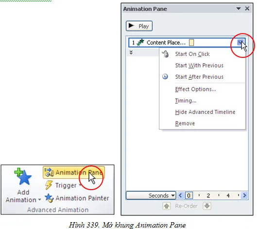 mở khung animation pane trong powerpoint