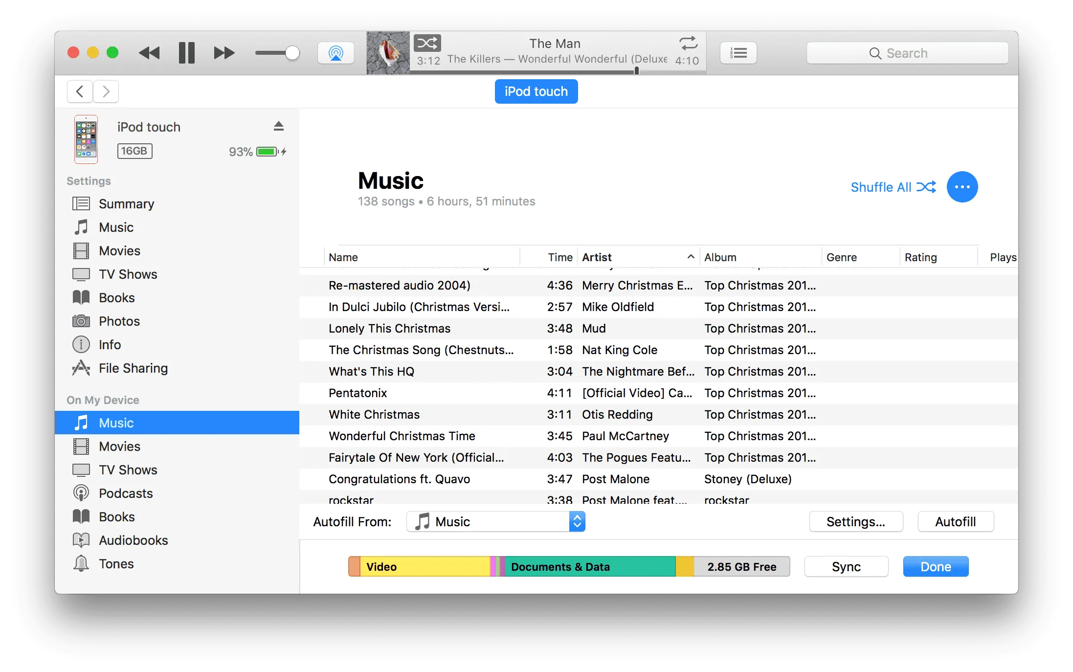 create a custom playlist in iTunes and sync it