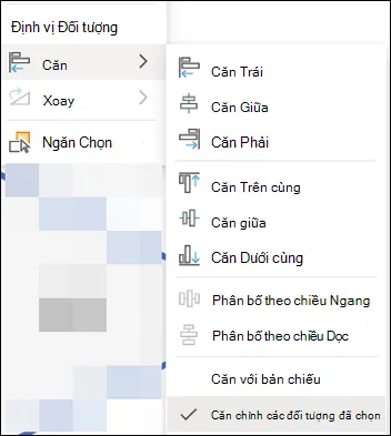 Menu Căn chỉnh trong PowerPoint cho web.