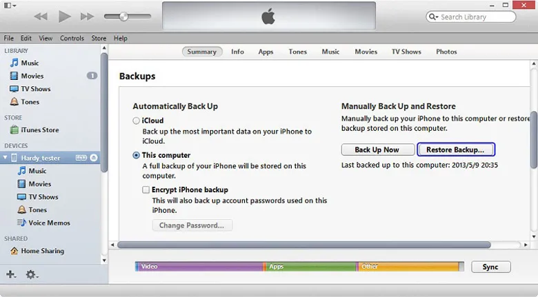 Chạy chương trình iPhone trên iTunes Backup