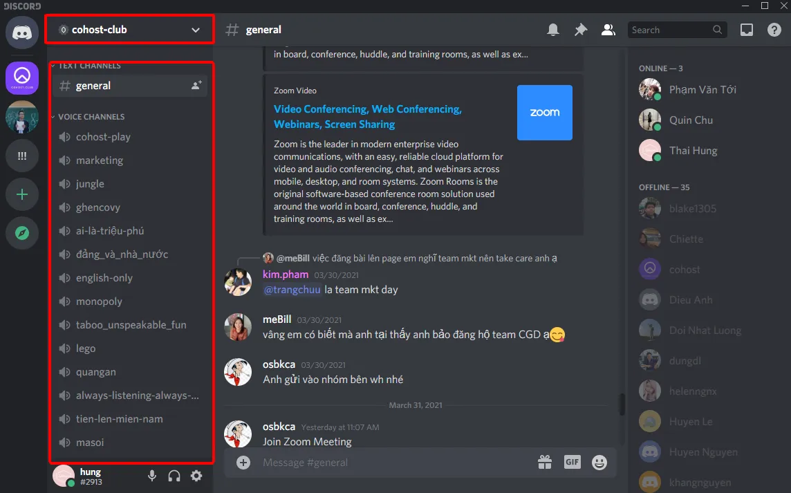 hệ thống server và channel của discord