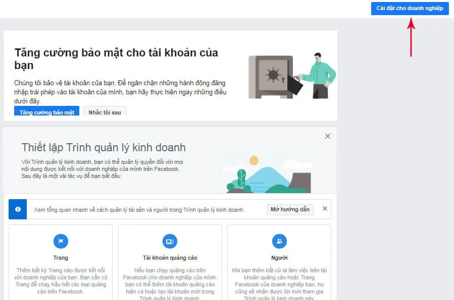 cài đặt doanh nghiệp trên facebook