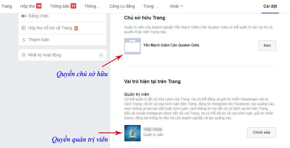 quyền chủ sở hữu fanpage