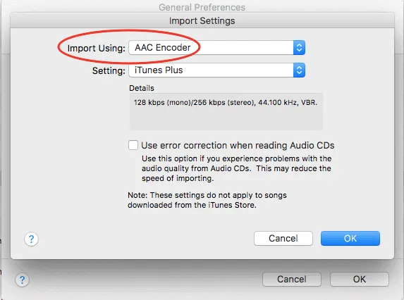 Hình 08: Chọn AAC Encoder khi chuyển từ đĩa nhạc CD vào iTunes