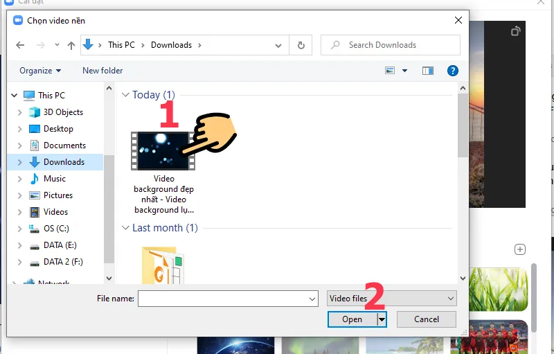 Chọn video muốn đặt làm background Zoom
