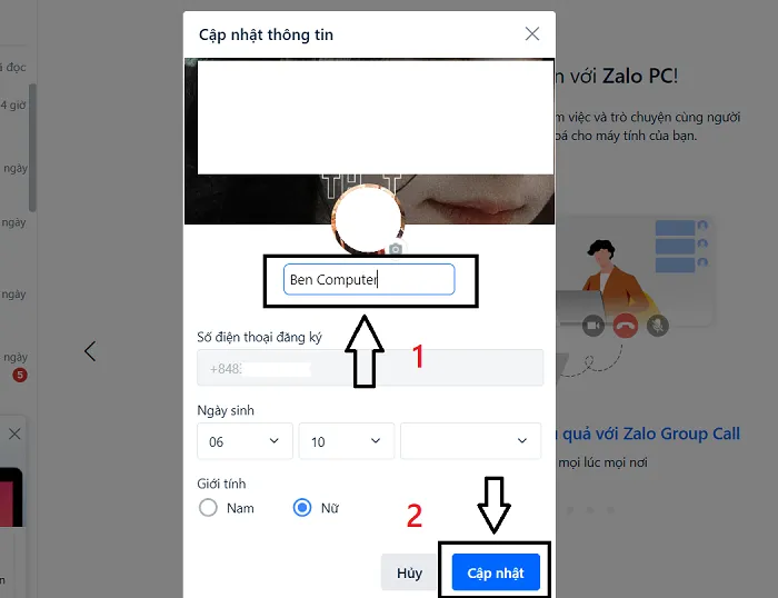 Cách đổi tên zalo bằng máy tính