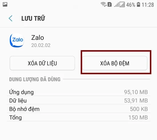 Xóa cache Zalo