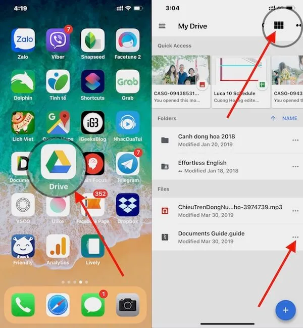 Cách tải Video, ảnh, file tài liệu từ Google Drive về Iphone 02 mo ung dung google drive