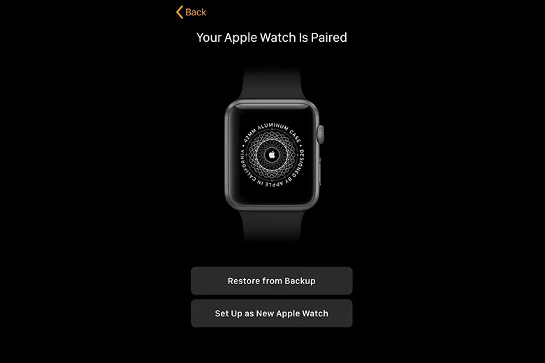 Lúc này màn hình iPhone sẽ hiển thị như hình trên, bạn chọn Set Up as New Apple Watch cho lần đầu tiên sử dụng hoặc Restore from Backup nếu muốn khôi phục bản sao lưu.