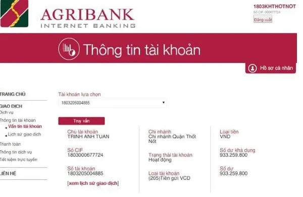 cách tra cứu tài khoản agribank 2