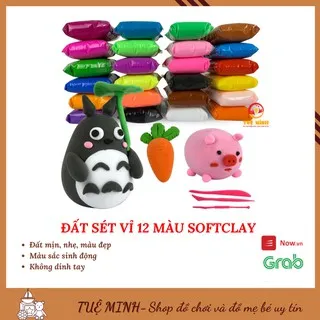 Đất Nặn Đất Sét Nhẹ An Toàn Lốc 12 Màu Cao Cấp Softclay Nặn Hình Làm Butter Slime Bộ Cây Tạo Hình Bé Phát Triển Tư Duy