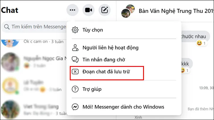 Đi đến Đoạn chat đã lưu trữ