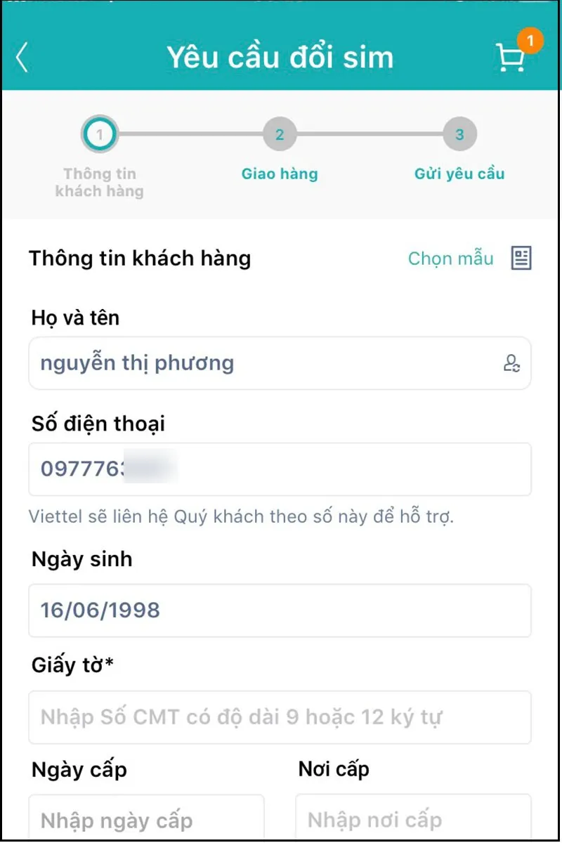 Nhập đầy đủ các Thông tin khách hàng