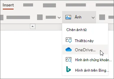 Trên tab Chèn của dải băng, chọn Ảnh, rồi trên menu, chọn loại ảnh bạn muốn.