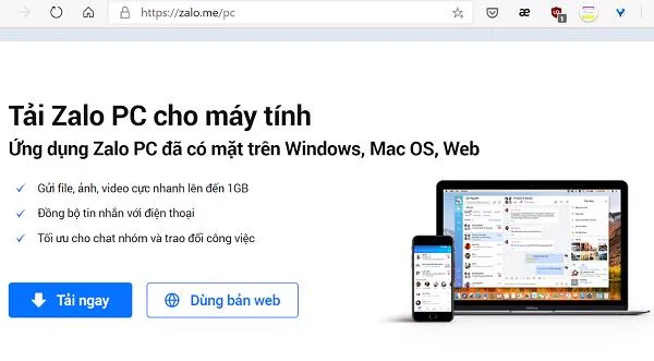 Truy cập vào link https://zalo.me/pc để tải phần mềm Zalo cho máy tính