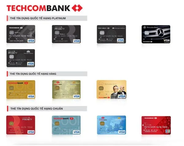 Các loại thẻ tín dụng ngân hàng Techcombank