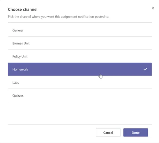 Chọn kênh bạn muốn thông báo bài tập này đăng lên.