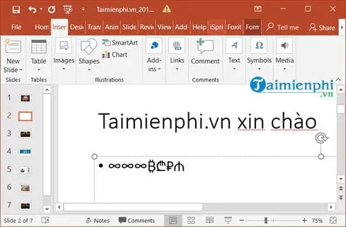 cach chen ky tu dac biet trong powerpoint 7