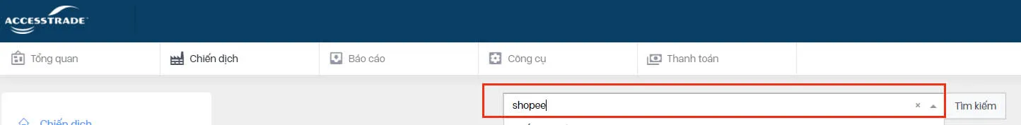 tim chien dich shopee tren accesstrade