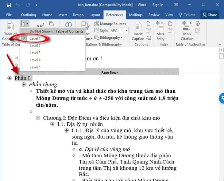 Cách tạo mục lục trong Word 2013