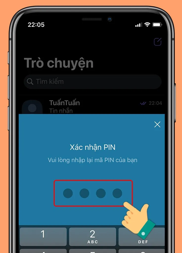 Tiếp tục nhập mã pin lần 2 