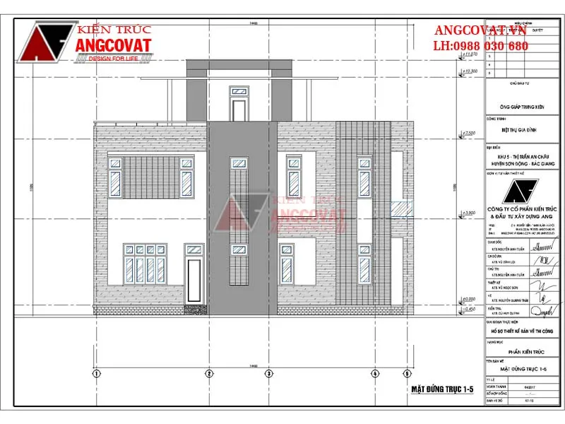 Cách đọc bản vẽ thiết kế nhà phần mặt đứng trục 1-5