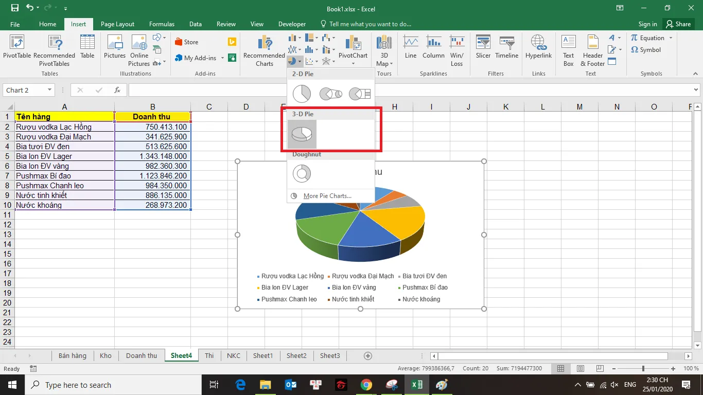 Cách vẽ đồ thị tròn trong Excel 10