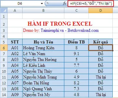 ham if trong excel