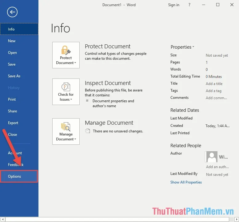 Vào thẻ File - Option