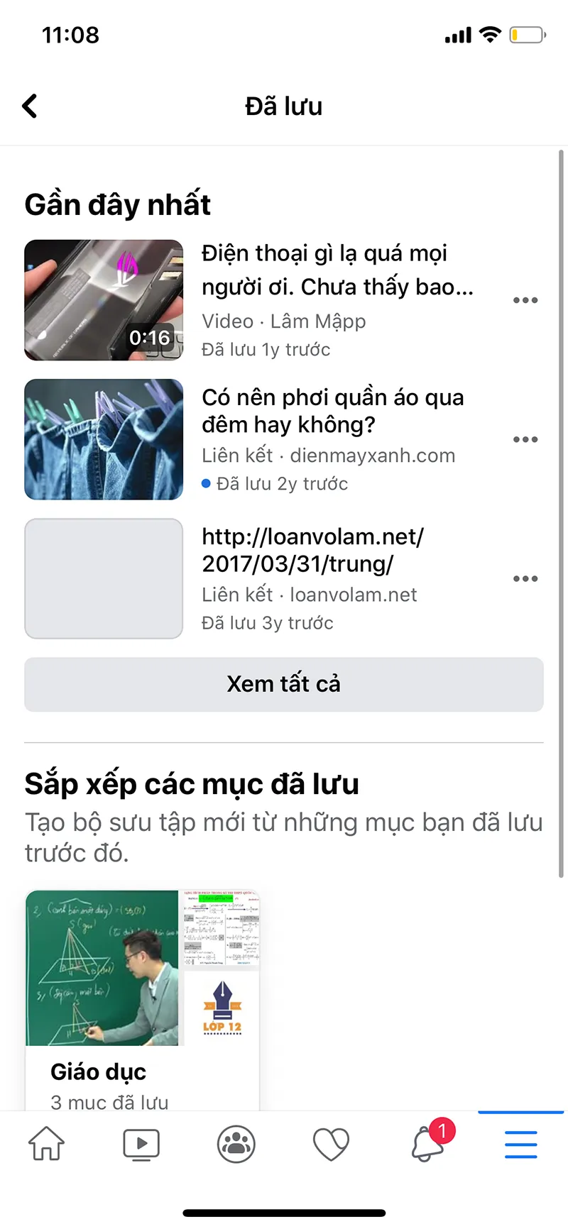 xem bài viết, video đã lưu Facebook