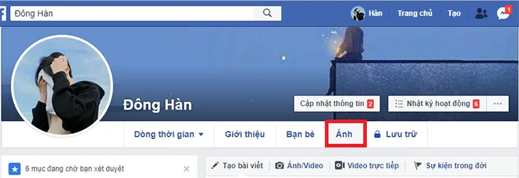 Đăng nhập Facebook và nhấn chọn mục Ảnh