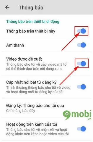 tat thong bao de xuat video youtube cho android