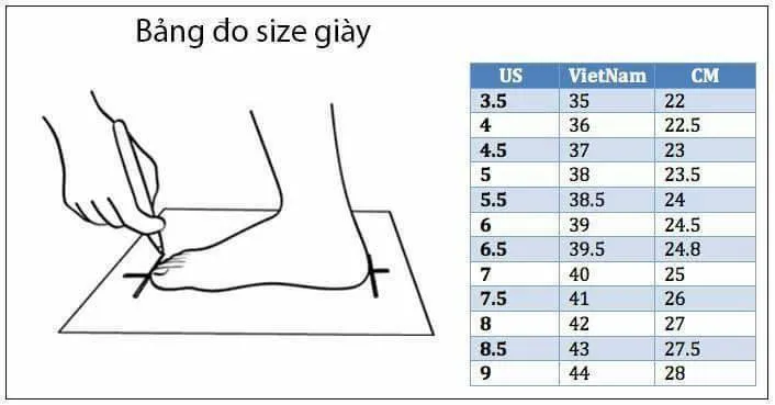 bảng size giày lining