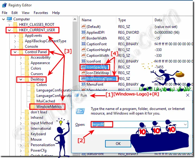 Modify icon spacing on the windows 10 desktop via Regedit!