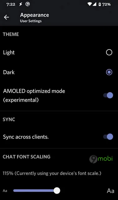 discord 9 8 2 co che do nen toi amoled an tren android 2