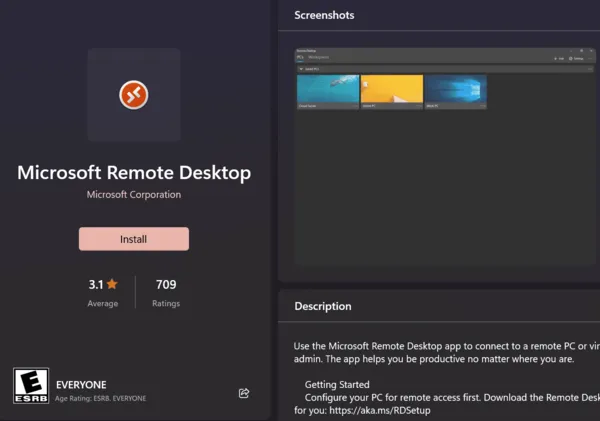 install remote desktop microsoft store