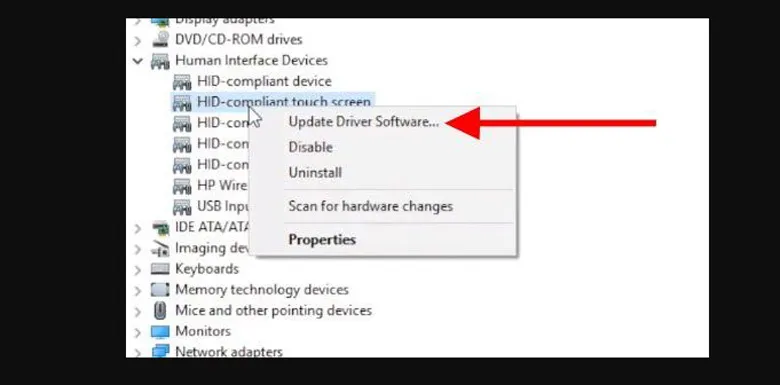 Update lại Driver cho laptop là một cách sửa lỗi màn hình cảm ứng laptop
