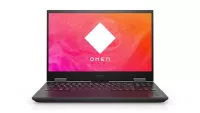 HP Omen 15 gaming laptop with screen open facing forwards on white background