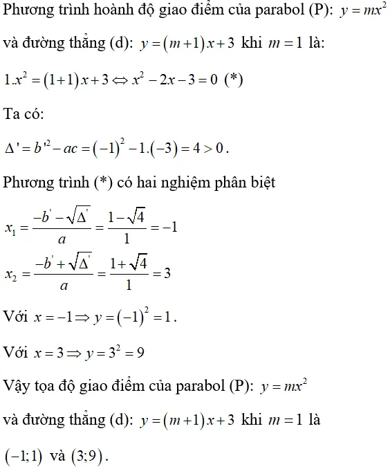 Cách tìm tọa độ giao điểm của parabol và đường thẳng cực hay, có đáp án - Toán lớp 9