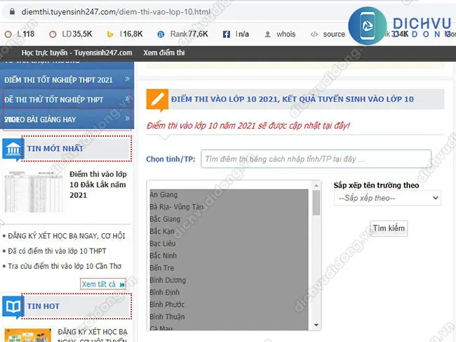 Tra cứu điểm thi lớp 10 bằng cách truy cập website