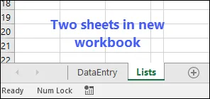 new workbook with two sheets