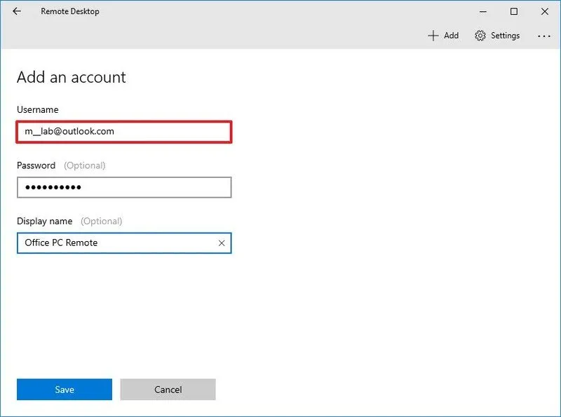 Remote desktop account information