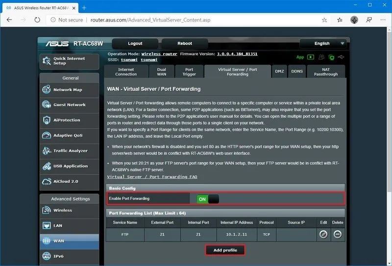 Router enable port forwarding