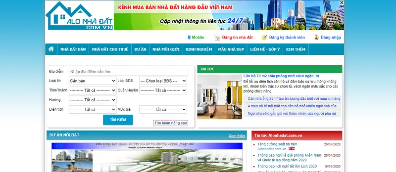 Website bất động sản Alonhadat.com.vn