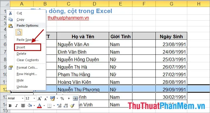 Thêm dòng, cột trong Excel 5