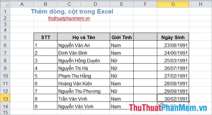 Thêm dòng, cột trong Excel 3