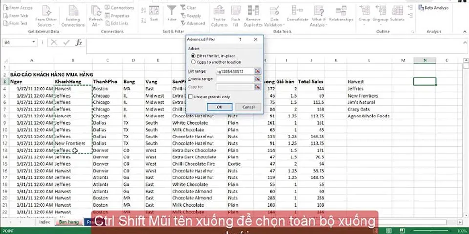 Hàm lọc danh sách trong Excel