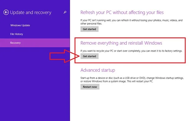 Hướng dẫn Reset Windows 8.1- Bước 1