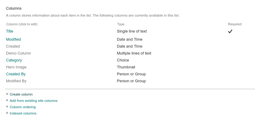 Screenshot of configuring a Microsoft Lists list using the SharePoint settings interface