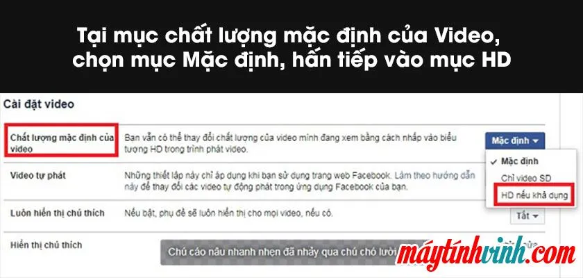 Chọn mục Mặc định, sau đó nhấn vào HD nếu có